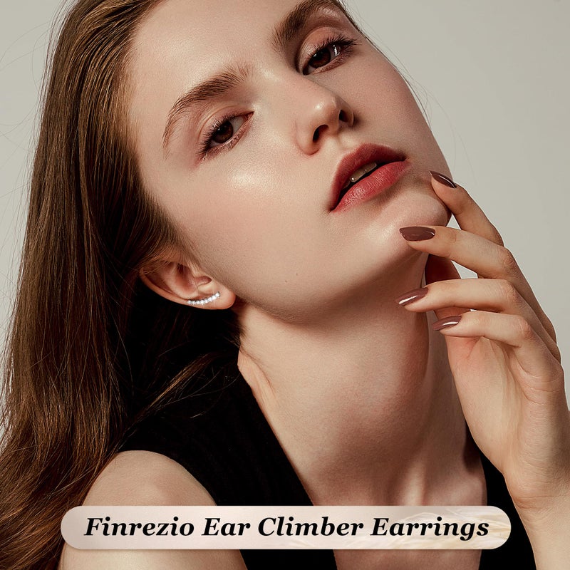 FINREZIO 6Pairs Ear Cuffs Climber Hoop Earring CZ Arrow Crawler Stud Earring Jacket for Women Silver - Image 3